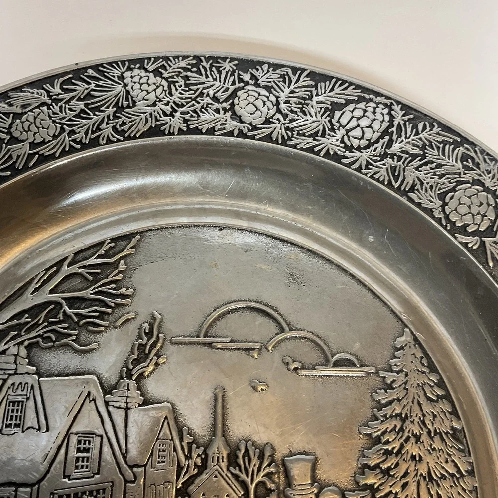 Vintage~Wilton~1978~Pewter Collectible Christmas Plate~RWP~Made In USA~Holiday‎
